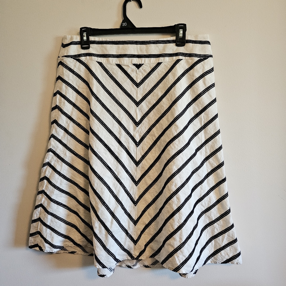 Talbots Chevron Striped Navy and White Linen Women's Skirt Size 12